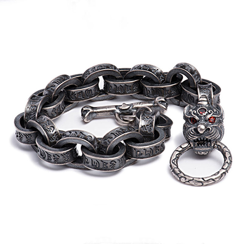 Buddha Stones 925 Srebro Sterlingowe Smok Kirin Om Mani Padme Hum Sukces Siła Bransoletka Bangle