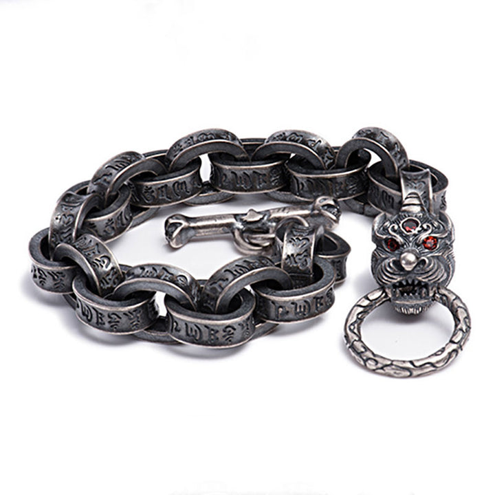 Buddha Stones 925 Srebro Sterlingowe Smok Kirin Om Mani Padme Hum Sukces Siła Bransoletka Bangle