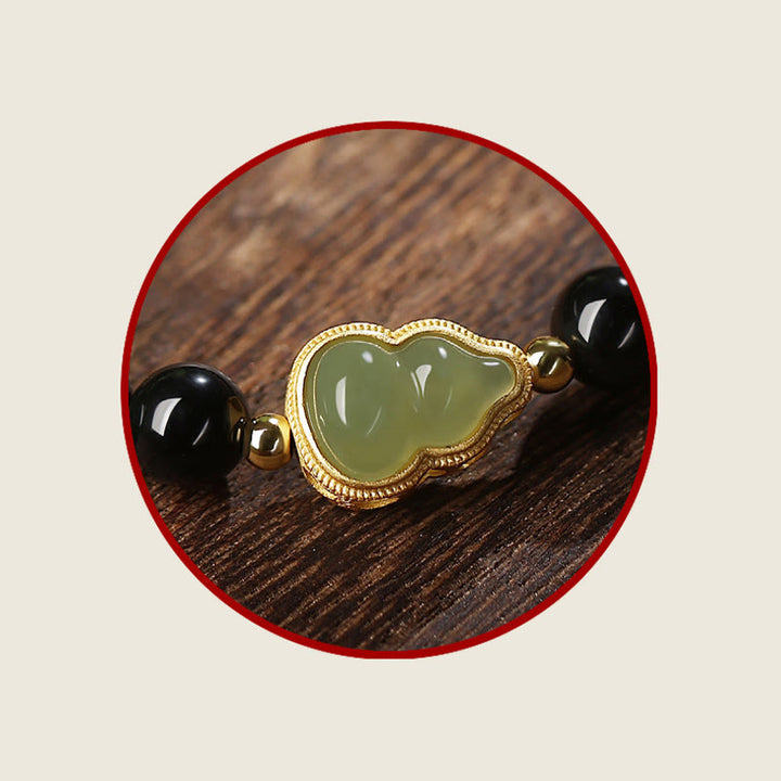 Naturalna czarna obsydianowa bransoletka z jadeitu Hetian Gourd Double Happiness Strength