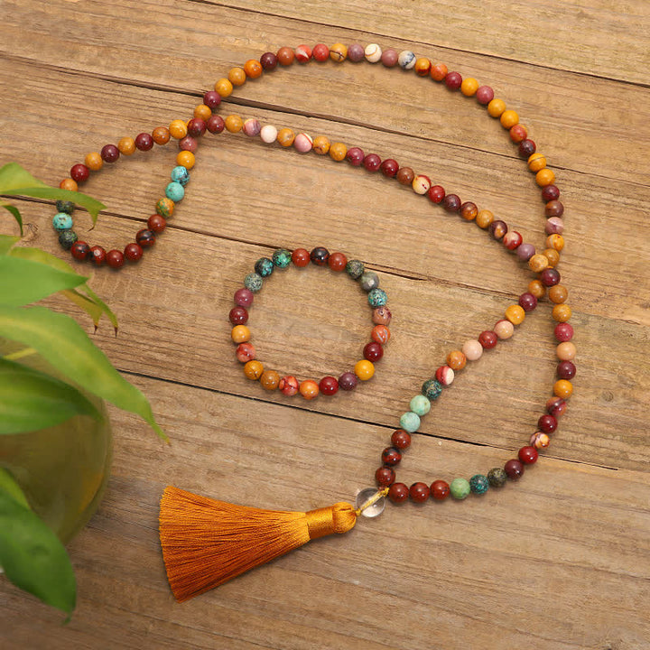 Buddha Stones 108 Mala Koraliki Mookaite Emocjonalny Wzrost Bransoletka Naszyjnik Wisiorek