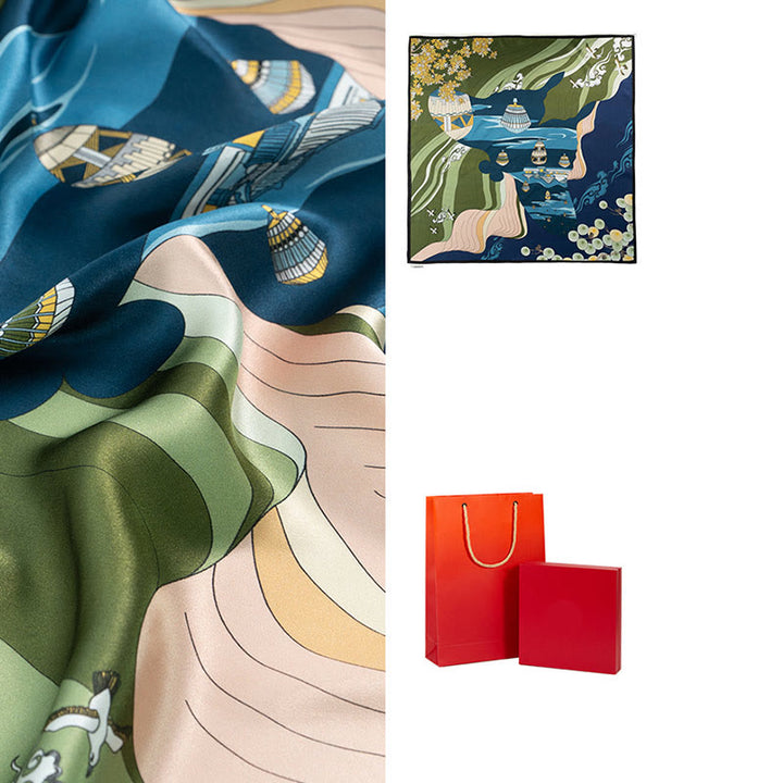 Kamienie Buddha Stones Dżungla Olej Malarstwo Pomyślne Chmury 100% Jedwabny Szalik Morwowy Premium Grade 6A Dwustronny Jedwabny Szalik na Szyję - image 28