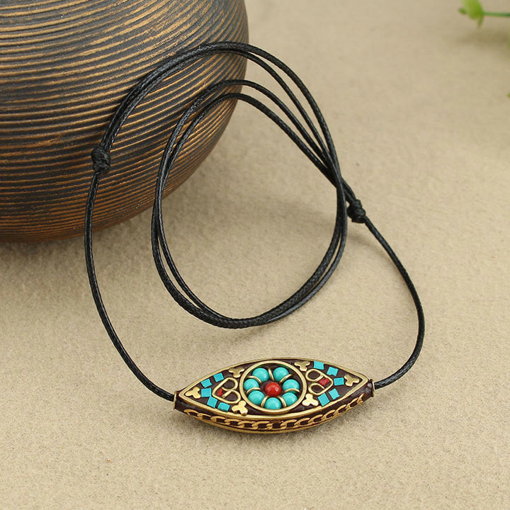 Buddha Stones Tybet Turkus Koralik Marquise Wzór Ochrona Siła Naszyjnik Wisiorek