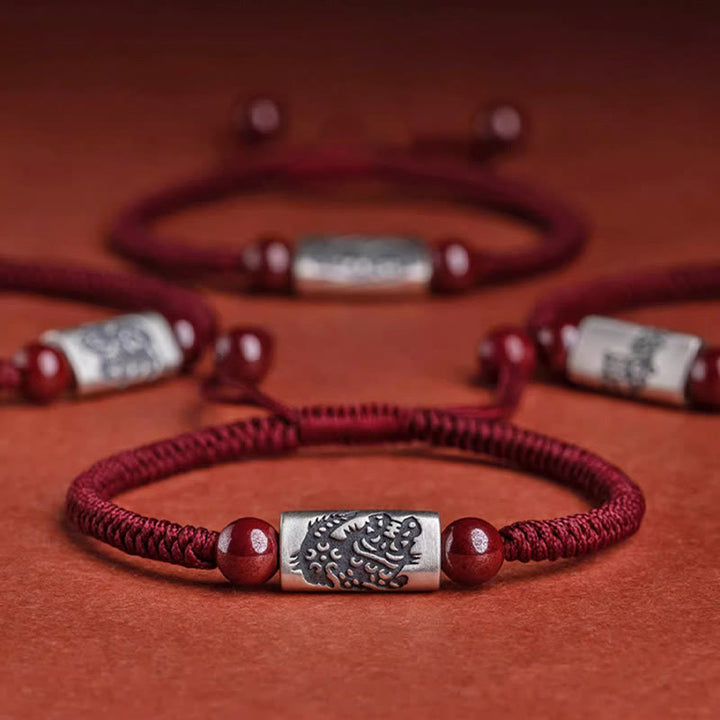 Bransoletka z Buddha Stones 925 srebro 12 chińskich znaków zodiaku z cynobrem