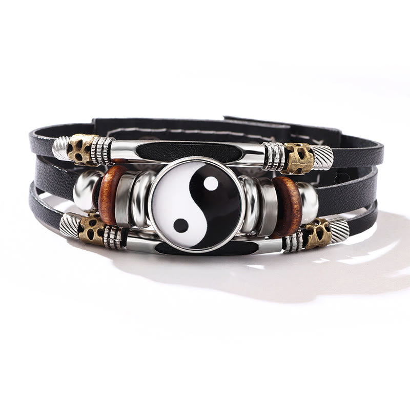 Skórzana bransoletka równowagi z Buddha Stones Yin Yang