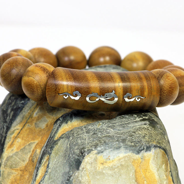 Buddha Stones 999 Srebro Sterlingowe Zielone Drzewo Sandałowe Om Mani Padme Hum Smok Feniks Dharmachakra Intarsjowana Bransoletka Pokoju