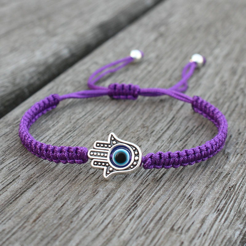 Bransoletka ze sznurka ochronnego z Buddha Stones , symbolem Hamsa, zapewniająca szczęście