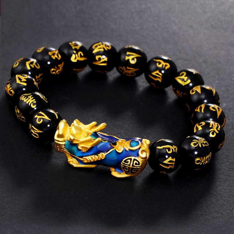 FengShui PiXiu Obsidian Om Mani Padme Hum Bransoletka Bogactwa