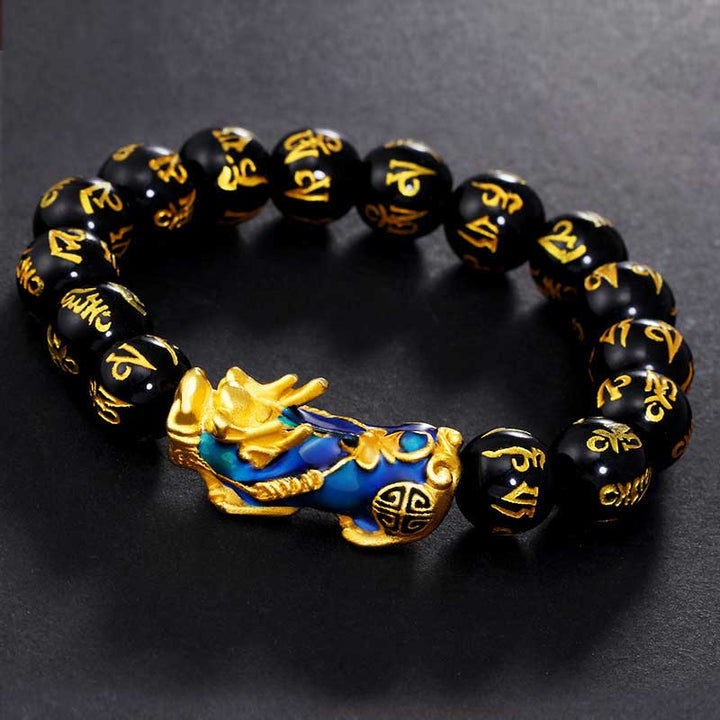 FengShui PiXiu Obsidian Om Mani Padme Hum Bransoletka Bogactwa