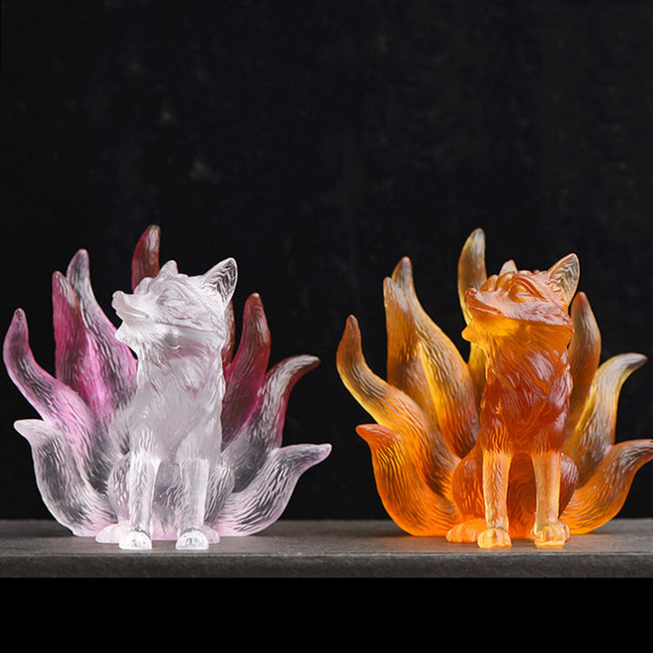 Buddha Stones Mały Dziewięcioogonowy Lis Sukces Siła Domowa Figurka Dekoracja