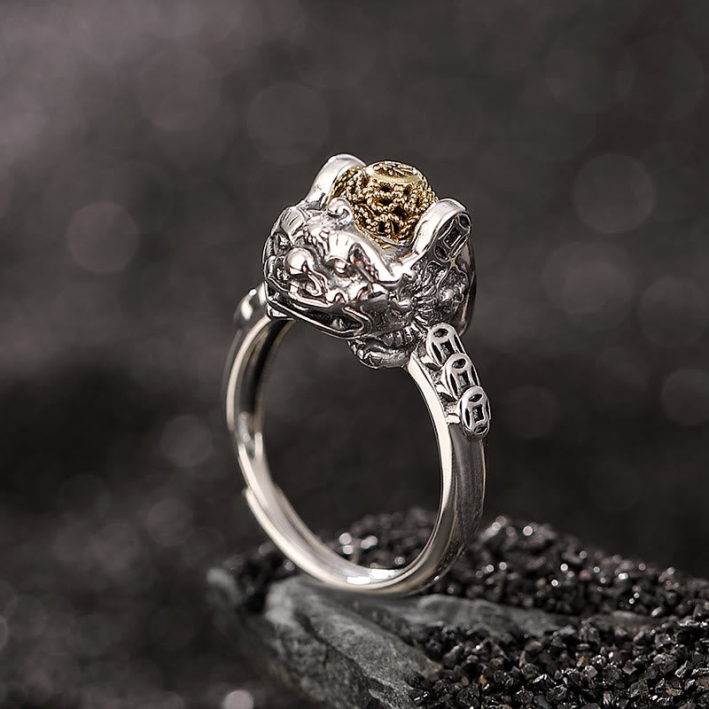 Buddha Stones 925 Srebro Sterlingowe PiXiu Miedziana Moneta Bogactwo Regulowany Pierścień - image 1