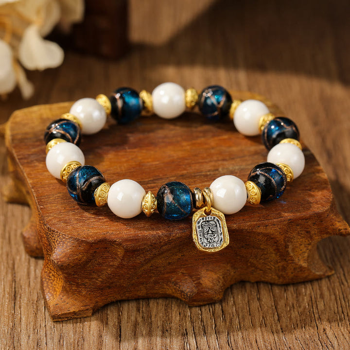 Buddha Stones Tybetański Zakiram Bogini Bogactwa Charm Liuli Szkło Kadzidło Popiół Porcelanowy Koralik Ochrona Bransoletka