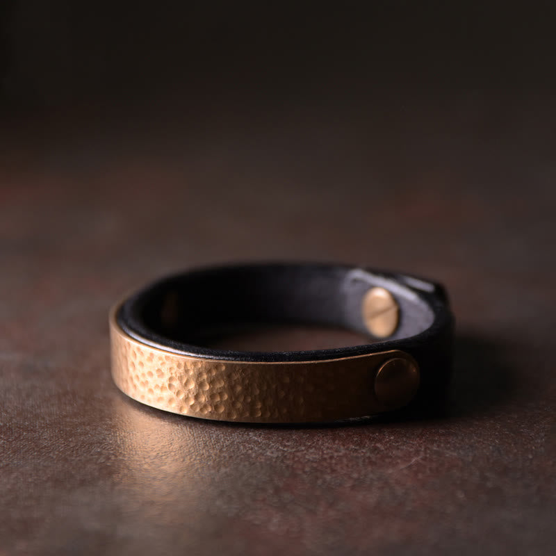 Buddha Stones Vintage Ręcznie Robione Tekstura Miedź Mosiądz Skóra Bogactwo Bransoletka Bangle