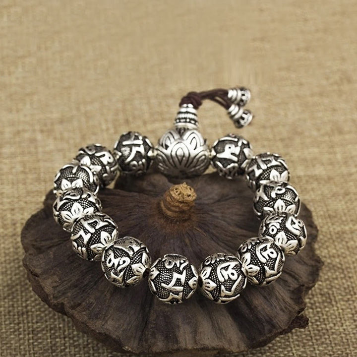 Buddha Stones Tybetańskie Om Mani Padme Hum Rzeźbione Koraliki Amulet Bransoletka