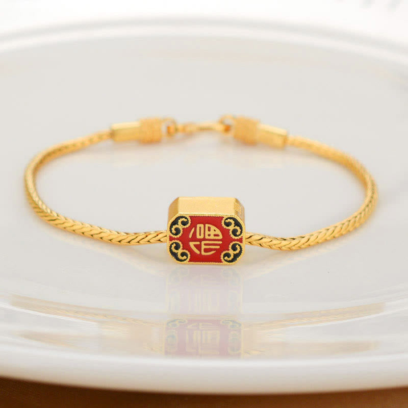 Buddha Stones Tybetańskie 18K Złoto Om Mani Padme Hum Szczęście Koi Ryba Fu Charakter Sztabka Miedziana Moneta Bransoletka Pokoju