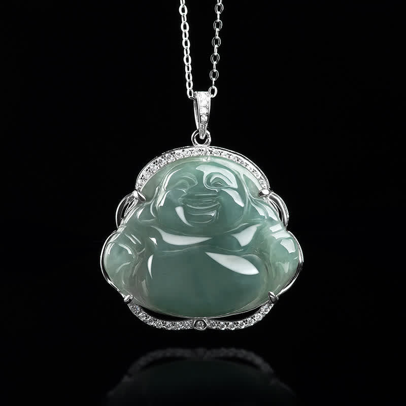 Naszyjnik z Buddha Stones Śmiejący się Budda Naturalny Jadeit Szczęścia Wisiorek ze Stali Tytanowej - image 3