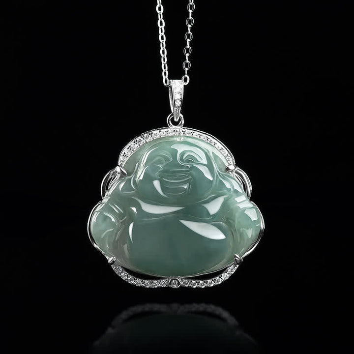 Naszyjnik z Buddha Stones Śmiejący się Budda Naturalny Jadeit Szczęścia Wisiorek ze Stali Tytanowej - image 3