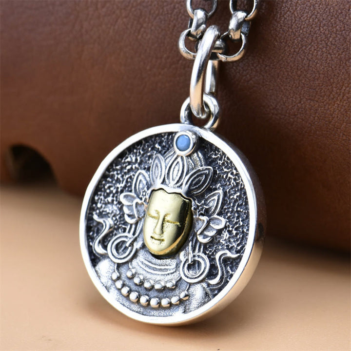 Buddha Stones 925 Srebro Sterlingowe Zielona Tara Podwójny Dorje Wadżra Naszyjnik Ochronny Wisiorek - image 1