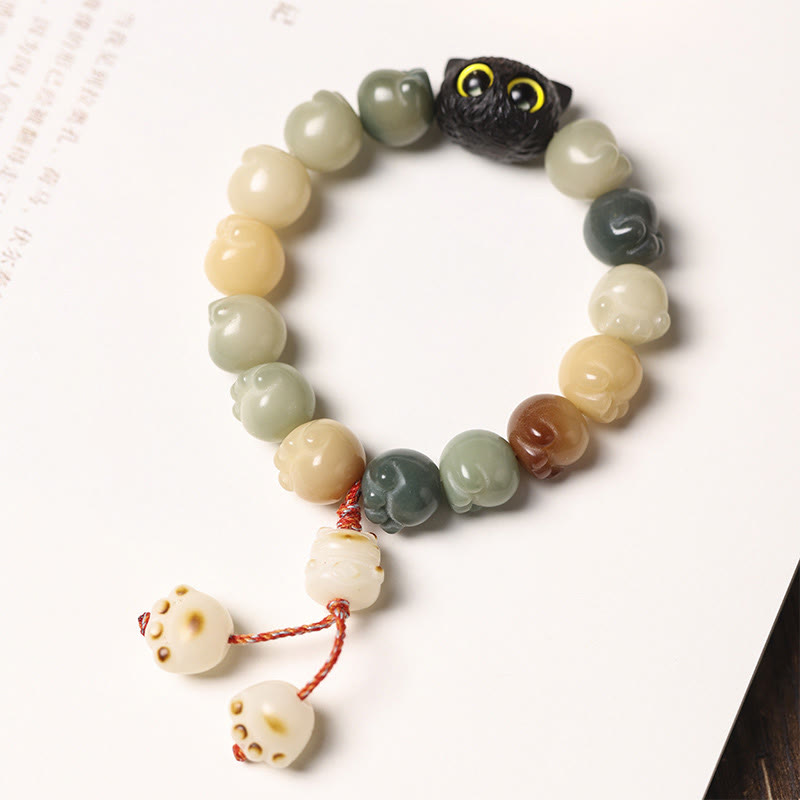 Buddha Stones Naturalne Nasiona Bodhi Ładna Łapa Drewno Hebanowe Szczęście Kot Mądrość Bransoletka - image 8