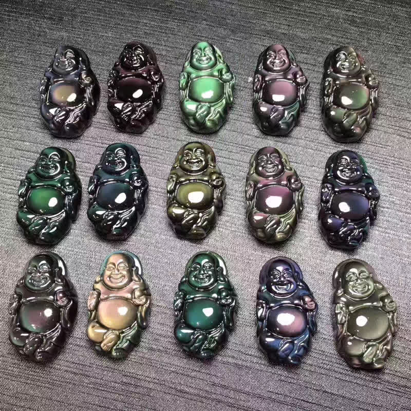 Naturalny tęczowy obsydianowy naszyjnik z wisiorkiem „Śmiejący się Budda” - image 13