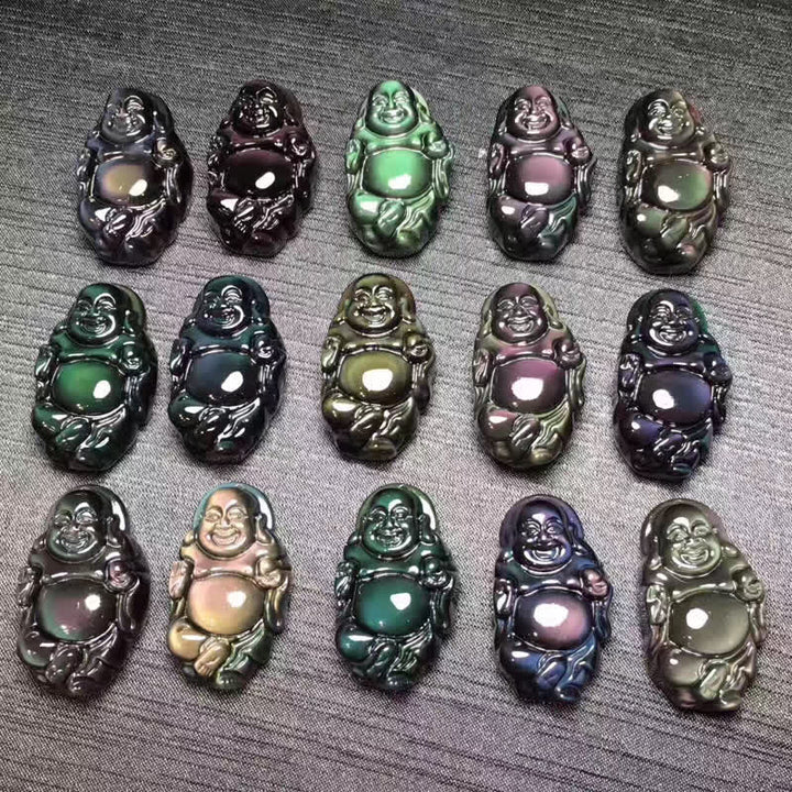 Naturalny tęczowy obsydianowy naszyjnik z wisiorkiem „Śmiejący się Budda” - image 13