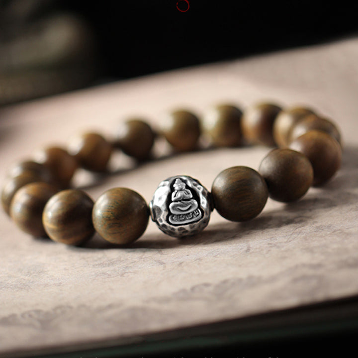 Buddha Stones 999 Srebro Sterlingowe Zielony Sandałowiec Mały Liść Czerwony Sandałowiec Budda Cure Bransoletka - Zielone drzewo sandałowe (Cure♥Positive) - 10mm - image 0