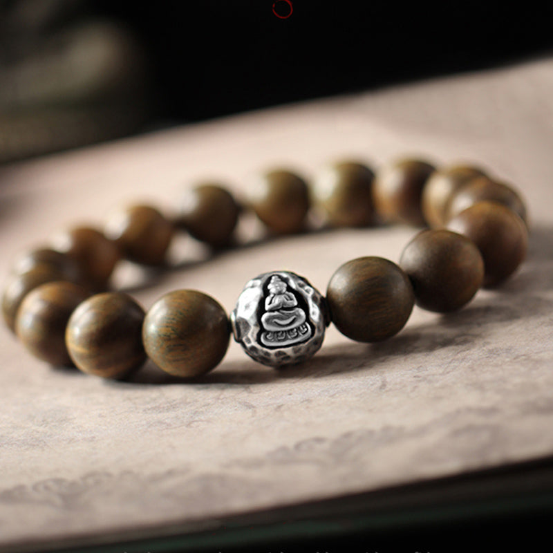 Buddha Stones 999 Srebro Sterlingowe Zielony Sandałowiec Mały Liść Czerwony Sandałowiec Budda Cure Bransoletka - Zielone drzewo sandałowe (Cure♥Positive) - 10 mm - image 0