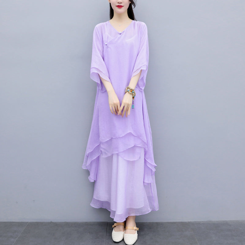 Buddha Stones 3 szt. Joga Szyfonowa odzież Jednolita Medytacja Zen Praktyka Zestaw damski - Fioletowy top, fioletowe spodnie i szelki - US6, UK/AU10, EU38 (XL) - image 35