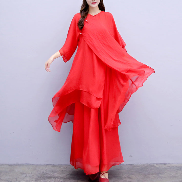 Buddha Stones 3 szt. Joga Szyfonowa odzież Jednolita Medytacja Zen Praktyka Zestaw damski - Czerwony garnitur (top + spodnie + szelki) - US6, UK/AU10, EU38 (XL) - image 28