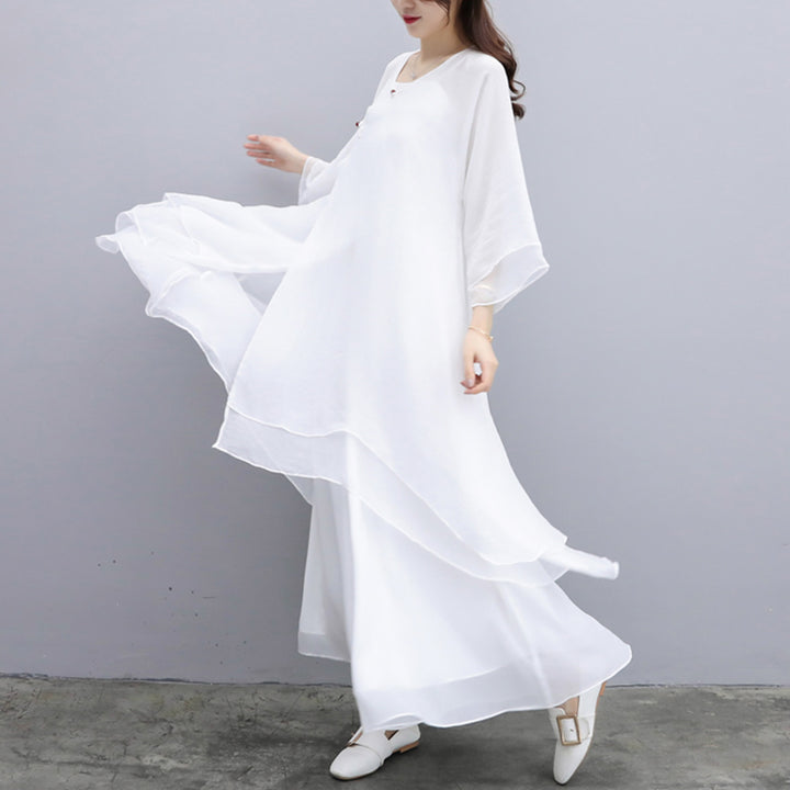 Buddha Stones 3 szt. Joga Szyfonowa odzież Jednolita Medytacja Zen Praktyka Zestaw damski - Biały garnitur (top + spodnie + szelki) - US6, UK/AU10, EU38 (XL) - image 20