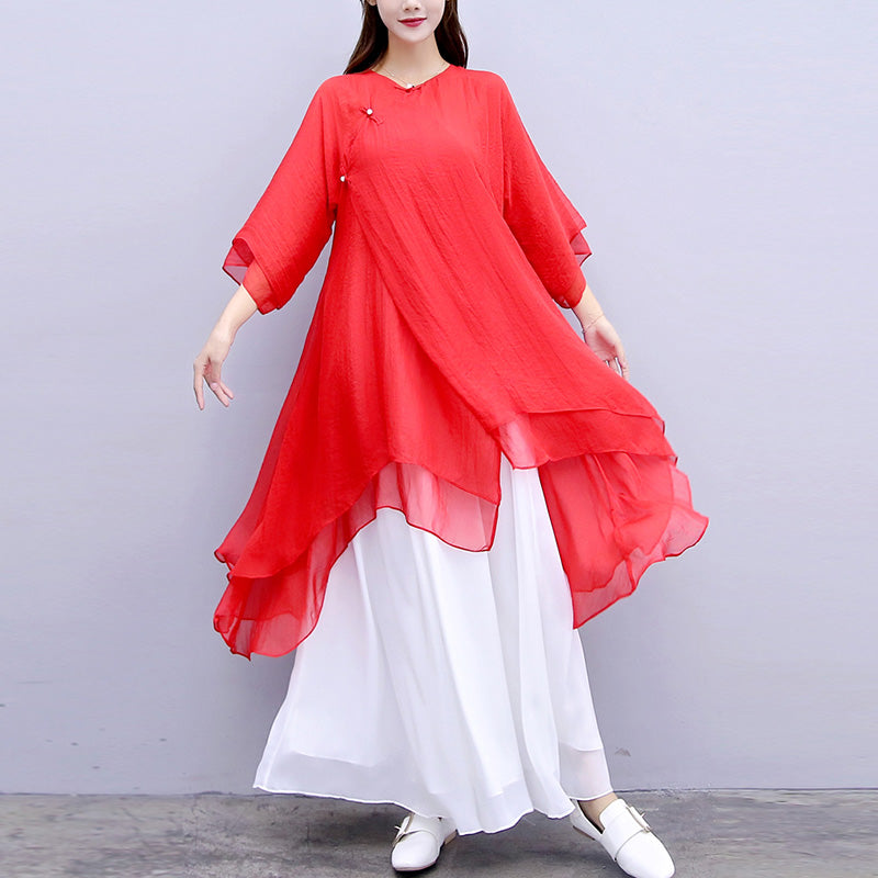 Buddha Stones 3 szt. Joga Szyfonowa odzież Jednolita Medytacja Zen Praktyka Zestaw damski - Czerwony top, białe spodnie i szelki - US6, UK/AU10, EU38 (XL) - image 32