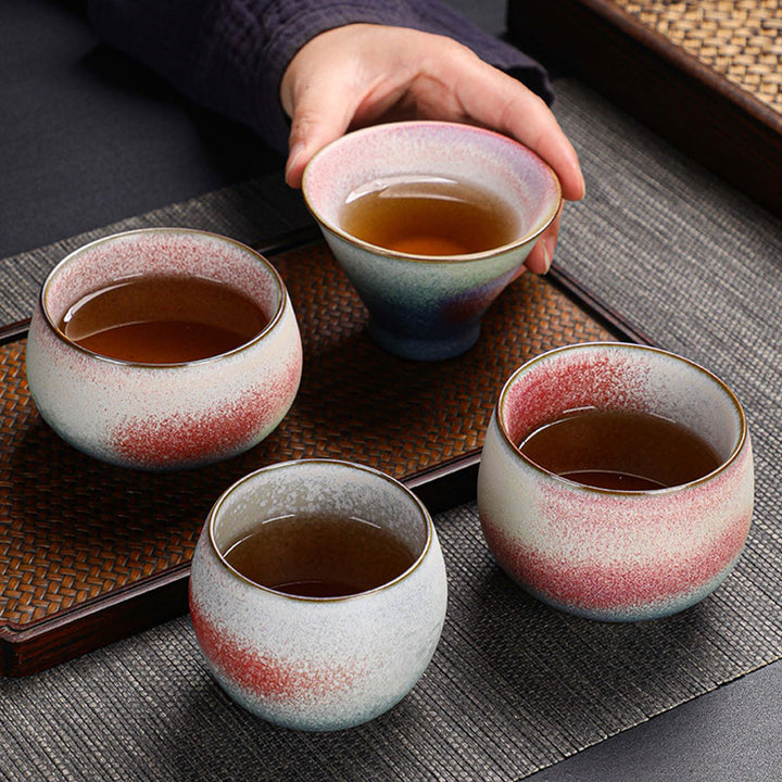Buddha Stones Retro Czerwony Gradient Piec Zmiana Ceramiczny Filiżanka Kung Fu Filiżanka do Herbaty