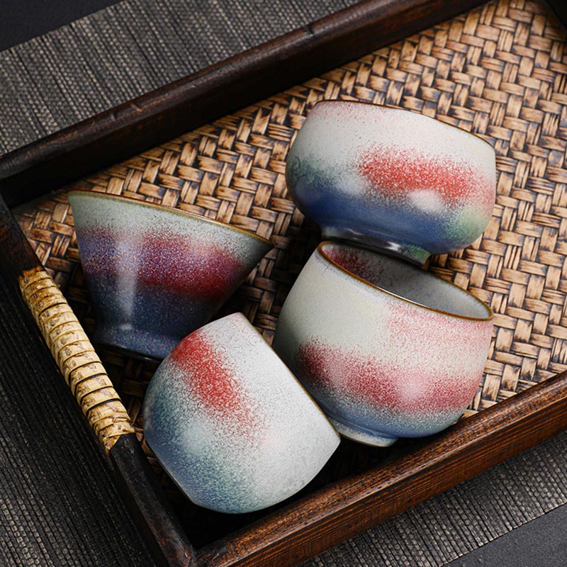 Buddha Stones Retro Czerwony Gradient Piec Zmiana Ceramiczny Filiżanka Kung Fu Filiżanka do Herbaty