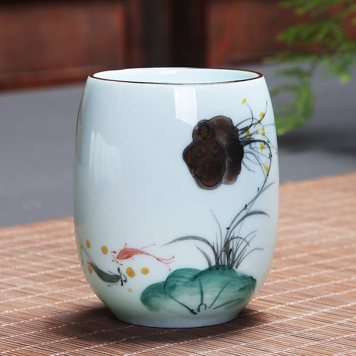 Buddha Stones Ryba Koi Lotos Krajobraz Mniszek Lekarski Kwiat Piwonii Ceramiczna filiżanka do herbaty Kung Fu