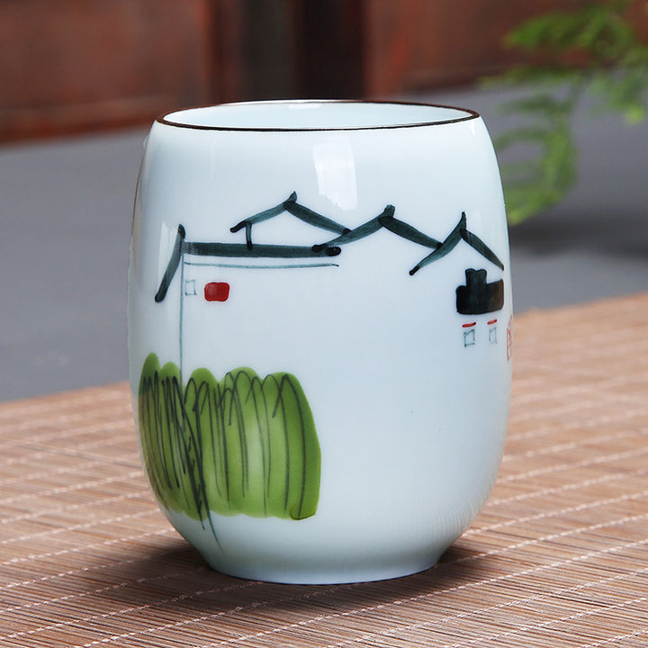 Buddha Stones Ryba Koi Lotos Krajobraz Mniszek Lekarski Kwiat Piwonii Ceramiczna filiżanka do herbaty Kung Fu
