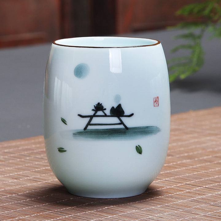 Buddha Stones Ryba Koi Lotos Krajobraz Mniszek Lekarski Kwiat Piwonii Ceramiczna filiżanka do herbaty Kung Fu