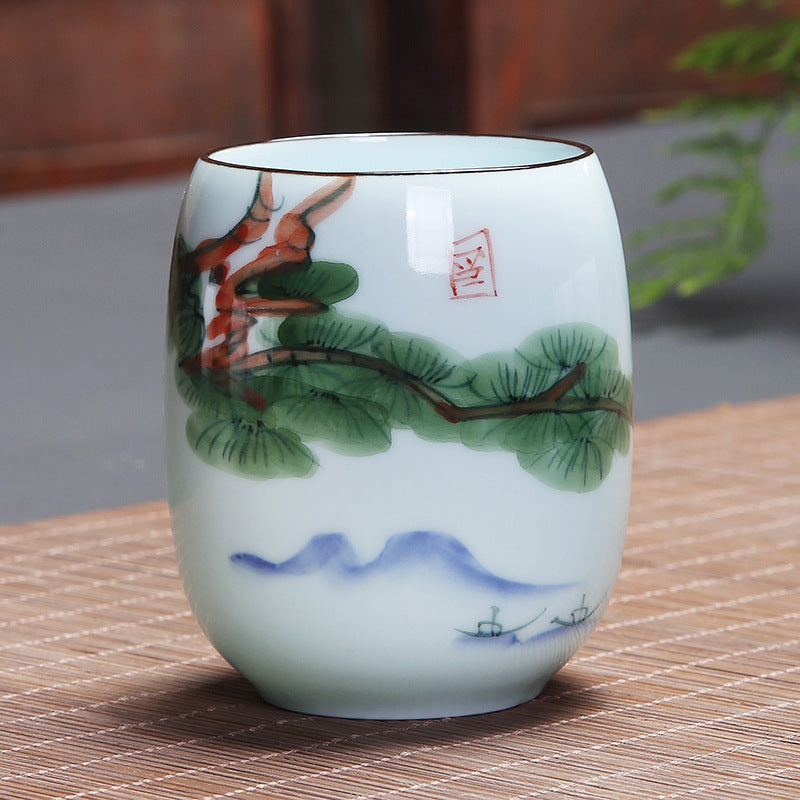 Buddha Stones Ryba Koi Lotos Krajobraz Mniszek Lekarski Kwiat Piwonii Ceramiczna filiżanka do herbaty Kung Fu