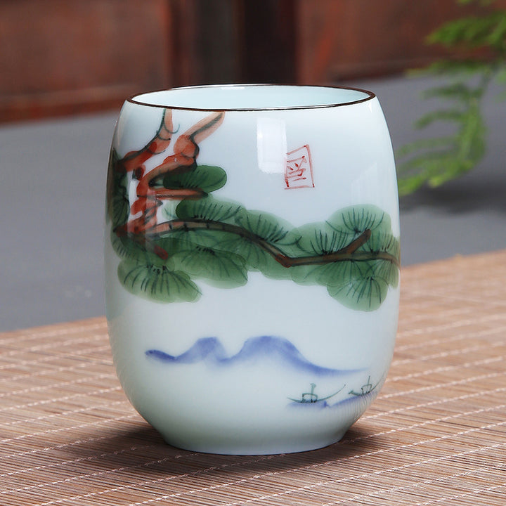 Buddha Stones Ryba Koi Lotos Krajobraz Mniszek Lekarski Kwiat Piwonii Ceramiczna filiżanka do herbaty Kung Fu