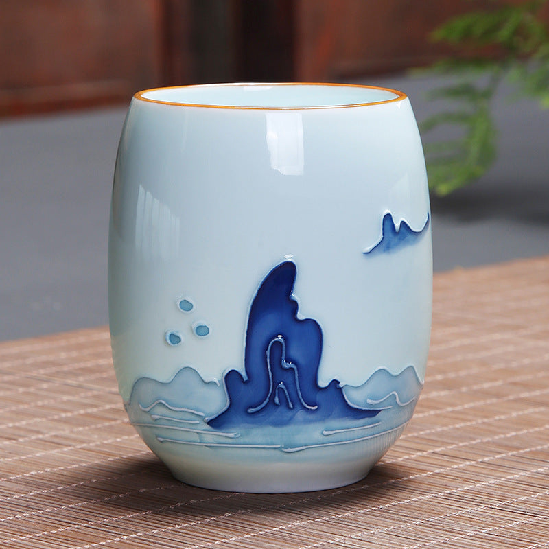 Buddha Stones Ryba Koi Lotos Krajobraz Mniszek Lekarski Kwiat Piwonii Ceramiczna filiżanka do herbaty Kung Fu