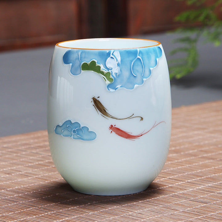 Buddha Stones Ryba Koi Lotos Krajobraz Mniszek Lekarski Kwiat Piwonii Ceramiczna filiżanka do herbaty Kung Fu