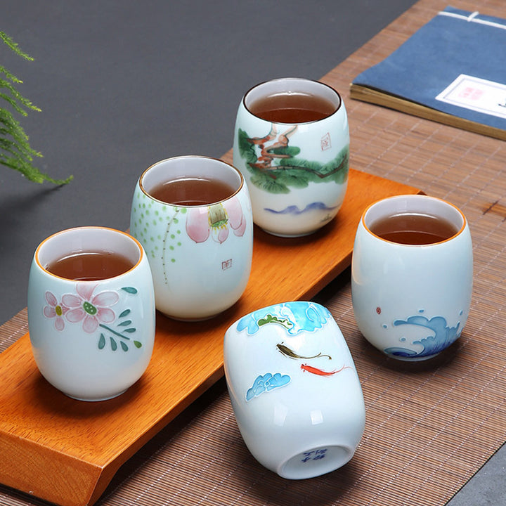 Buddha Stones Ryba Koi Lotos Krajobraz Mniszek Lekarski Kwiat Piwonii Ceramiczna filiżanka do herbaty Kung Fu