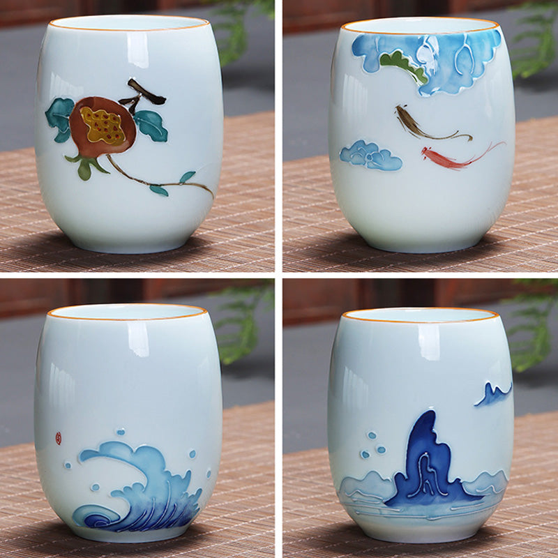 Buddha Stones Ryba Koi Lotos Krajobraz Mniszek Lekarski Kwiat Piwonii Ceramiczna filiżanka do herbaty Kung Fu