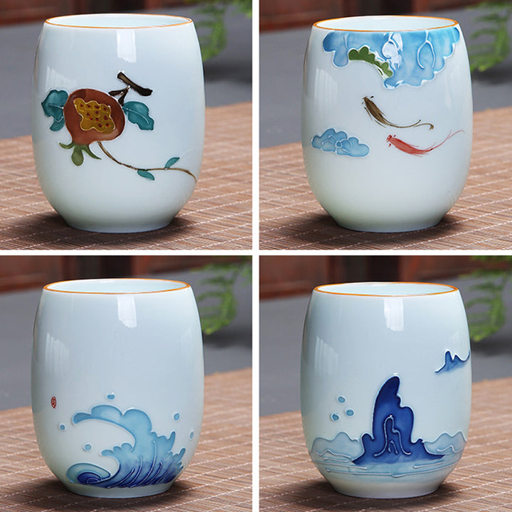 Buddha Stones Ryba Koi Lotos Krajobraz Mniszek Lekarski Kwiat Piwonii Ceramiczna filiżanka do herbaty Kung Fu