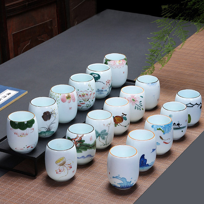 Buddha Stones Ryba Koi Lotos Krajobraz Mniszek Lekarski Kwiat Piwonii Ceramiczna filiżanka do herbaty Kung Fu