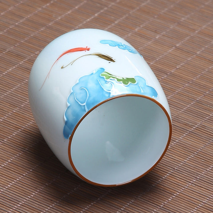Buddha Stones Ryba Koi Lotos Krajobraz Mniszek Lekarski Kwiat Piwonii Ceramiczna filiżanka do herbaty Kung Fu