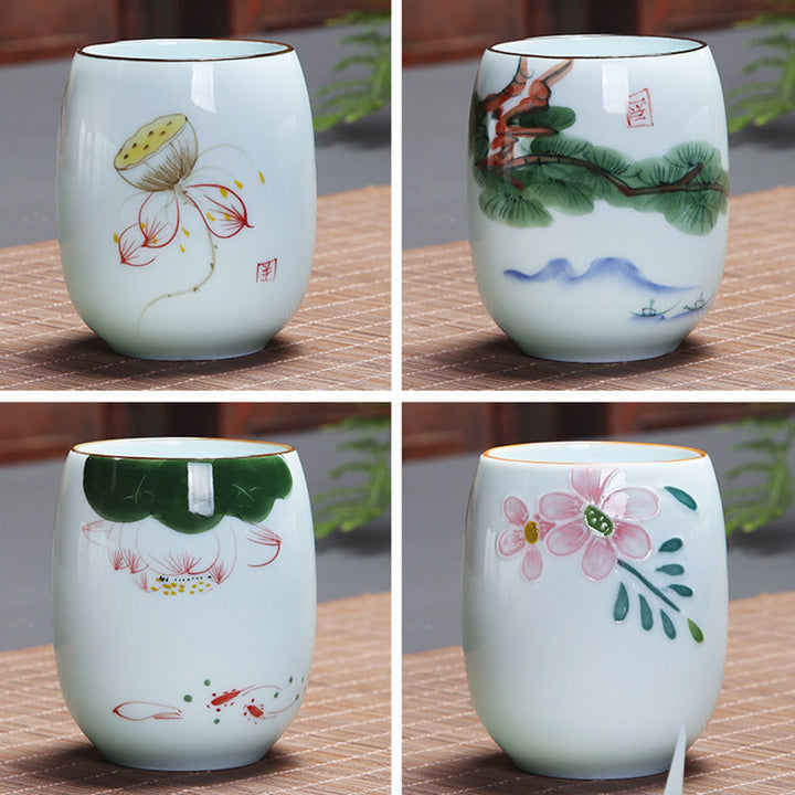 Buddha Stones Ryba Koi Lotos Krajobraz Mniszek Lekarski Kwiat Piwonii Ceramiczna filiżanka do herbaty Kung Fu