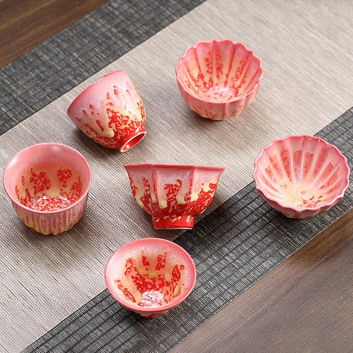 Buddha Stones Retro Niebieski Czerwony Gradient Wzór Lotosu Zmiana Pieca Ceramiczny Filiżanka Kung Fu Filiżanka Miska