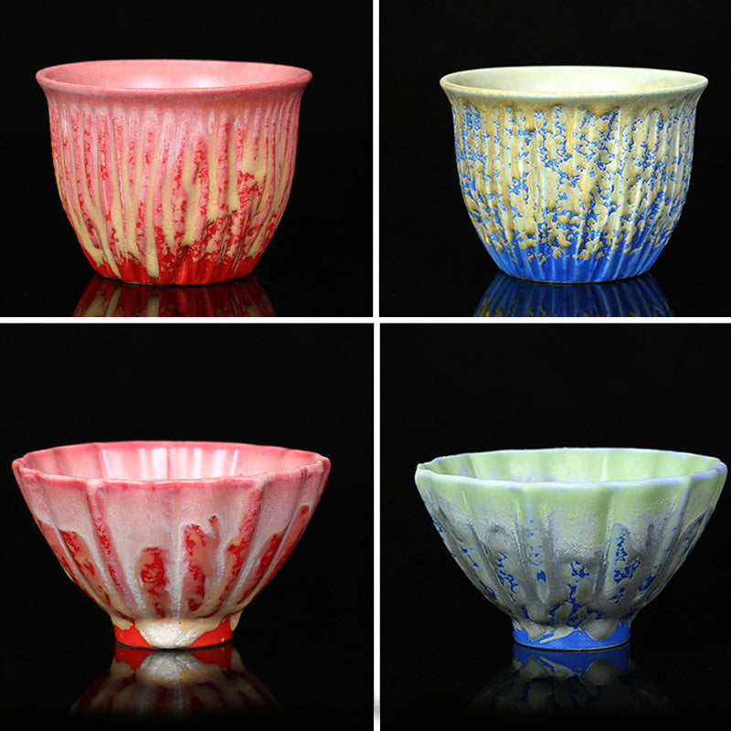 Buddha Stones Retro Niebieski Czerwony Gradient Wzór Lotosu Zmiana Pieca Ceramiczny Filiżanka Kung Fu Filiżanka Miska