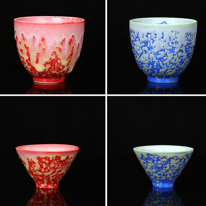 Buddha Stones Retro Niebieski Czerwony Gradient Wzór Lotosu Zmiana Pieca Ceramiczny Filiżanka Kung Fu Filiżanka Miska