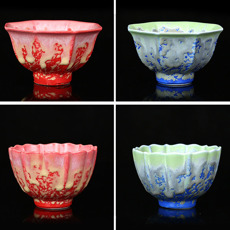 Buddha Stones Retro Niebieski Czerwony Gradient Wzór Lotosu Zmiana Pieca Ceramiczny Filiżanka Kung Fu Filiżanka Miska