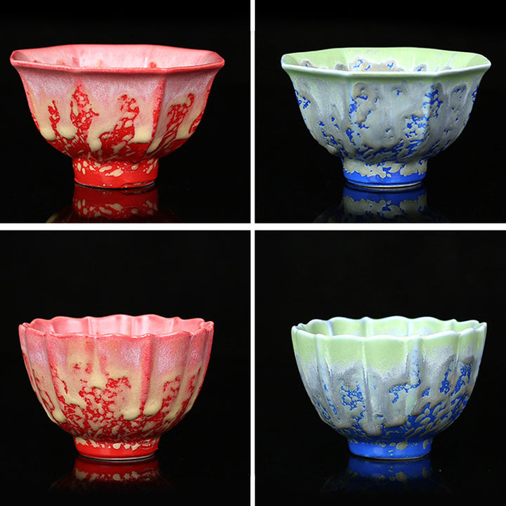 Buddha Stones Retro Niebieski Czerwony Gradient Wzór Lotosu Zmiana Pieca Ceramiczny Filiżanka Kung Fu Filiżanka Miska